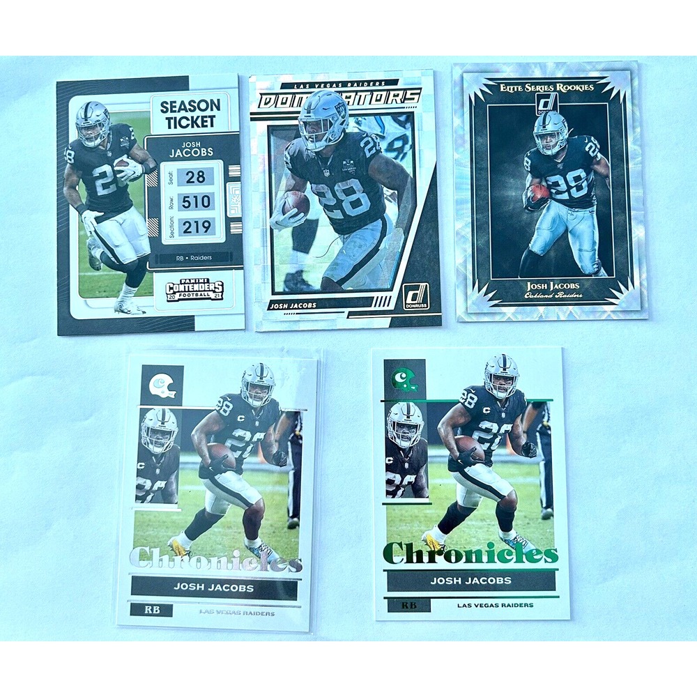 Lot of 5 Panini Josh Jacobs Raiders Football Trading Cards (X9)